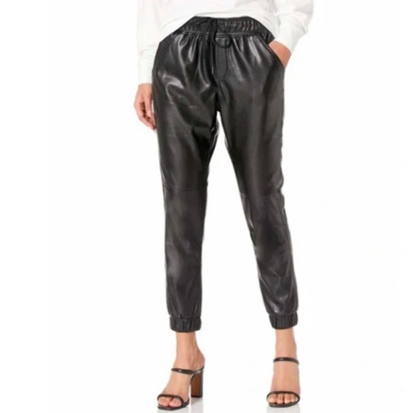 BB Dakota Pants - BB Dakota Faux Leather Jogger Pants Black Vegan Elastic Waist Drawstring XS
